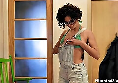 Curly Nerd Victoria Brennan Ass Fucked after Quick Shower for NiceAndSlutty