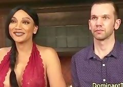 Dominating latina TS cums in lovers mouth