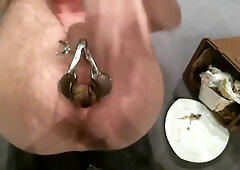 Slut's aperture getting stuffed with food