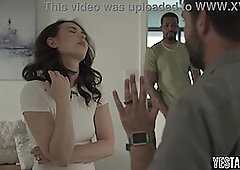 Lonely brunette housewife gets a big black surprise from her cuckold husband