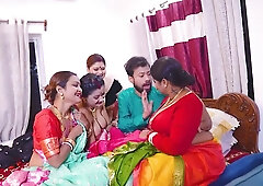 Desi Indian Thirki Husband fucks his all four wives at the same time and cumshot on face ( Hindi Audio )