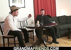 Poker playing redhead granny double penetration