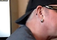 Gloryhole amateur DILF blowing hard dick in closeup