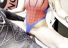 Golden-haired large boobs Louise Jenson takes large hard weenie in concupiscent throat and moist vagina in hardcore Spiderman cosplay