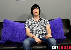 Emo gay strips nude during an interview and masturbates solo