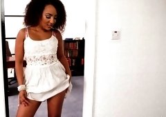 Seductive ebony chick Kayla Louise performs her hot solo video