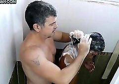 Mature DILF bangs Asia twink after feetlick for cumshot