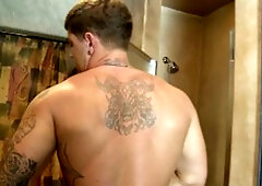 DrillMyHole.com - Inked Marcus Ruhl discipline and Sebastian Young in shower