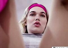 Sexy tgirl and a dude are enjoying their yoga session jointly.After that,they get concupiscent and begin giving a kiss every other.Next is,this chab m