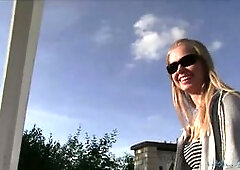 The tram station is one of my best places to pick up sexy women. I approach a cute blonde woman that I noticed stepping off the tram. Her hair was a b