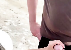 A breasty golden-haired jerks off the 1st dude that babe meets in front of everybody...