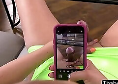 Busty ts Jessica Foxx strethes tight asshole for bigcock in the couch