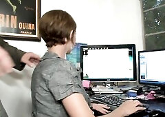 Breasty whore goes to sexually excited stud's room to suck his tool