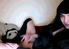 Self-Sucking Crossdresser Blasts Cum in Mouth