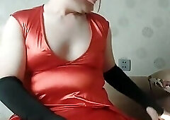 Red Long Dressed Pretty White Femboy