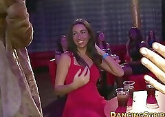 Bachelorettes sucking cocks at a wild CFNM stripper party