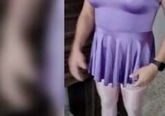 Modeling my hawt purple suit, now with red satin pants and using a sex-toy for greater amount enjoyment, do u like my soft and lustful breasts?