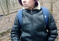 Handsome man explores gay fetish pleasures in the forest