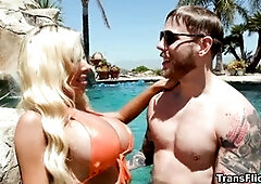 Sensual outdoor pool sex featuring the explosive duo Brittney Kade and Steve Rickz