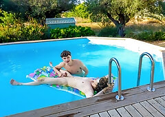 Dashing boys fulfill their naughty desires by the pool in a great gay duo