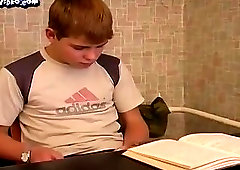 18yo cute blond twink jerks and cums on the table