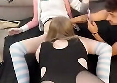 Two teen trans anal fuck