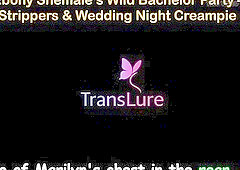 A beautiful tall black transsexual with huge titties and a thick 13-inch dong celebrates her final night of freedom with a wild bachelor party. Stripp