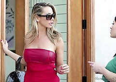 Blonde pornstar Sandy and brunette legend Raven Rockette dive into wet rimming and fierce tribbing in a steamy boudoir session