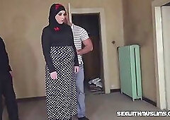 Pregnant Muslim woman is getting fucked on the floor, while her husband is watching her in action