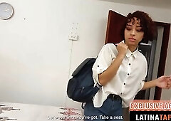 It was no surprise that this very CUTE & SMALL LATIN BABE was open for some spicy joy. We flirted at the INTERVIEW then I licked her soaked vagina