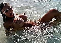 Posing in White Bikini on the Beach Monika Fox