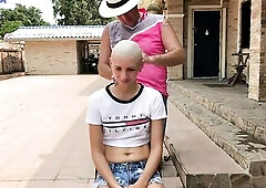 Lustful smooth hairless shaved cutie has DP in all holes! Male+Male+Female DP, double snatch bang, double anal and cum on shaved head