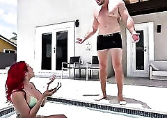 Sexy Red head Neighbour Zoey Gets Drilled and Folded After Sneaking into JMac's Pool
