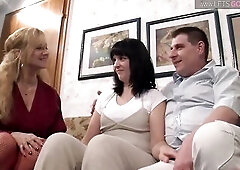 2 lascivious milfs sucks a biggest jock then one rides it to a spunk flow
