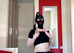 Whorey StacySexlips ejaculates with fresh spandex mask and tights!
