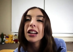 Slender brunette teen pegging her kinky boyfriend on webcam