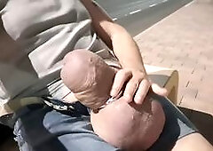 Risky outdoor masturbation at night with a big cock
