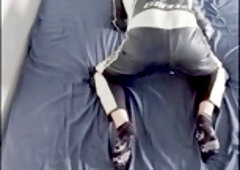 Leather-clad guy shoots his load inside his tight leather suit after a wild solo session with two magic wands