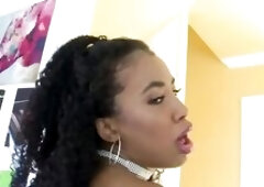 Small black beauty Demi Sutra makes her 1st appearance on Nympho! Demi has her holes licked then gets pounded by this large white weenie and lastly sw