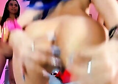 group of lascivious lesbos show their booty