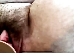 Corpulent FTM strokes hard knob and bangs unshaved cunt