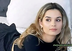 HelenWaldorf Bedtime Tease Blonde Hair, Skirt Lift, Thigh High Invitation for Roleplay Cam