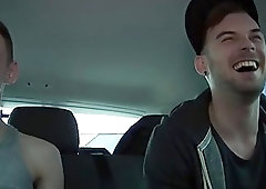 Adorable twink threesome banged in van