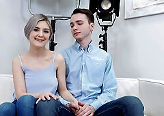 Blonde Tiny Teen enjoys while giving a nice blowjob to her BF