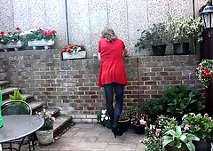 Alison in her red dress and pantyhose - more spunk