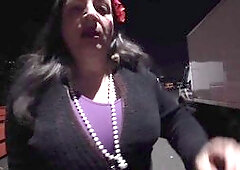 Insatiable mature sissy enjoys outdoor spunk feast in sexy lingerie and high heels