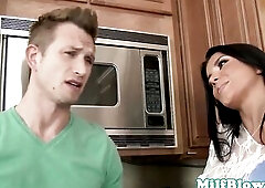 Pornstar Romi Rain blowing stepsons schlong and getting banged in kitchen