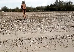 cute trans with bikini gets stripped in public with heels ass plug and hawt constricted butt