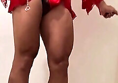 Very sexy with a red lingerie, high heels and a buttplug in my cuteness boypussy