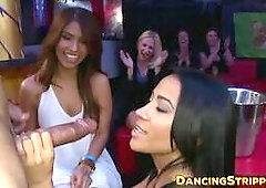 Horny amateur women enjoying big stripper cocks at a CFNM party and watching girls sprayed with cum.